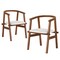Walnut Rubber Wood Beige Fabric Mid-Century Modern Dining Chairs Set of 2